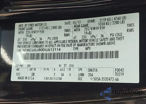 2013 Ford Escape Titanium z USA, uszkodzony, nr VIN 1FMCU0J90DUA13114